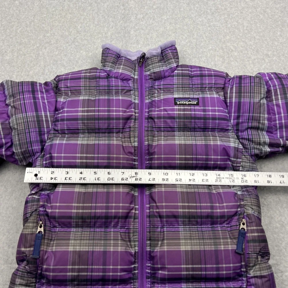 Patagonia Jacket Youth Medium 10 Purple Plaid Down Puffer Insulated Winter 68303